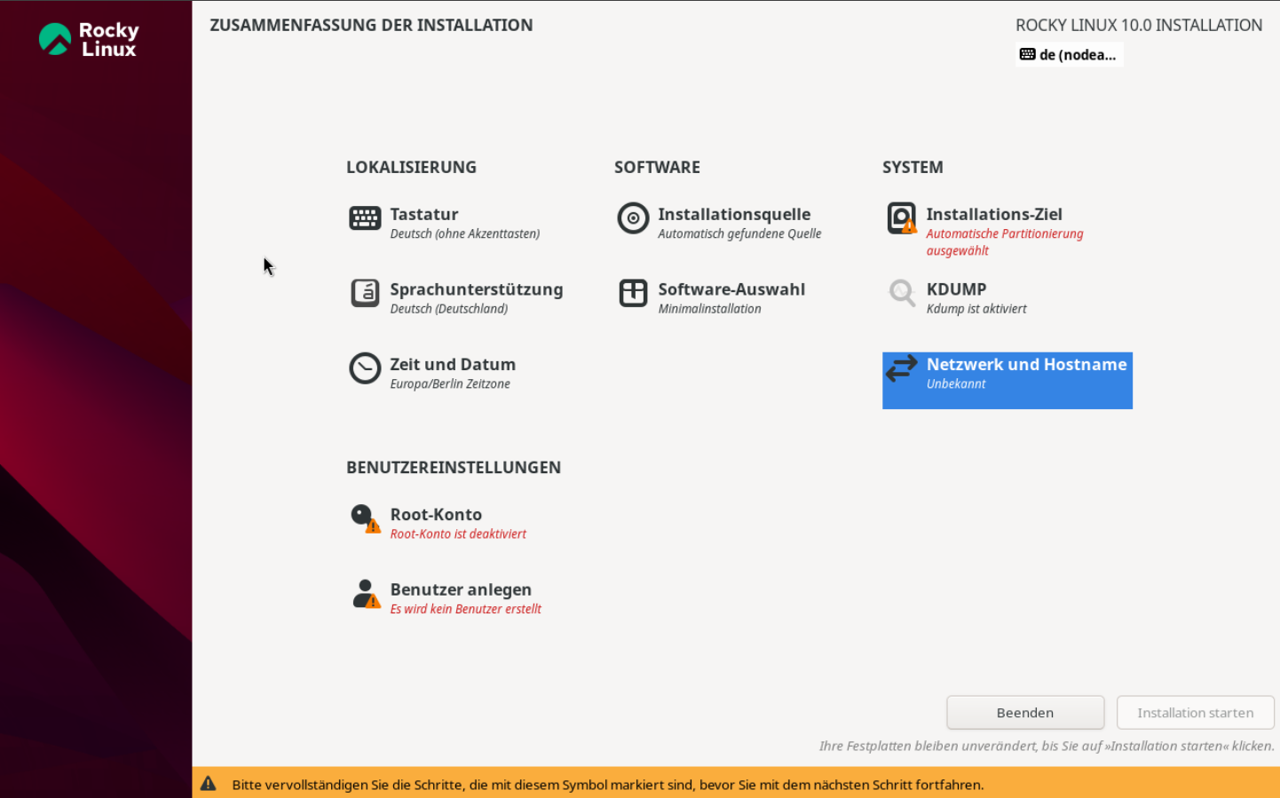 OS Install - Konfiguration