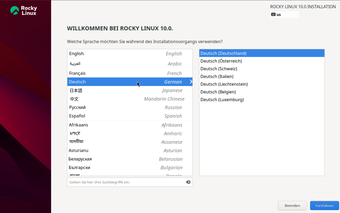 OS Install - Sprache