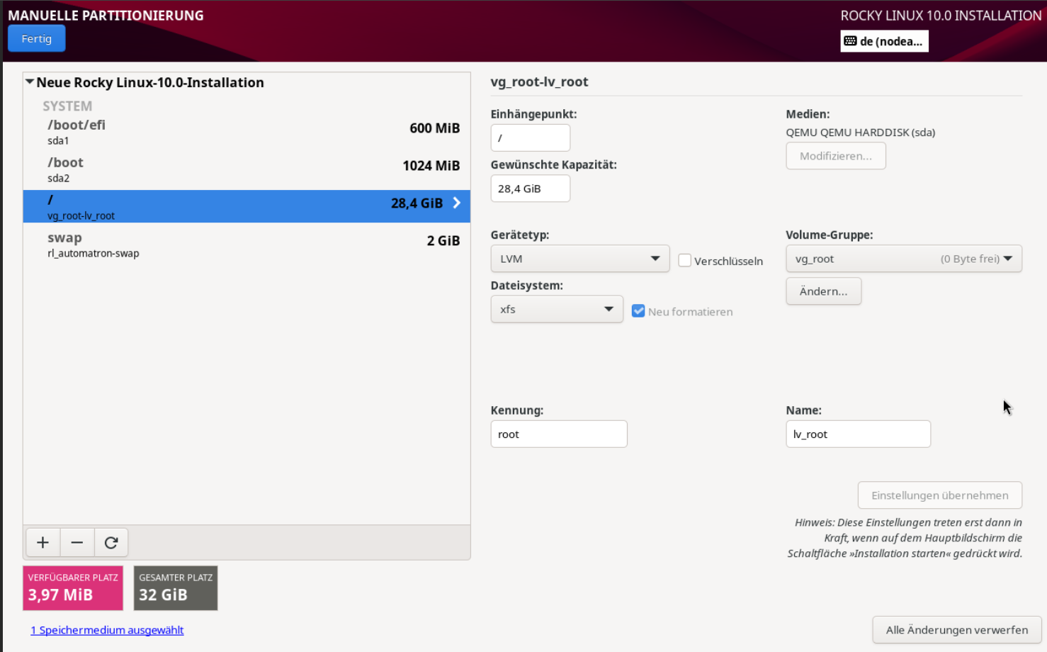 OS Install - Partitionierung