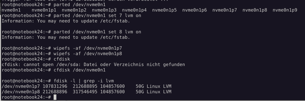 Umpartitionieren für Übung