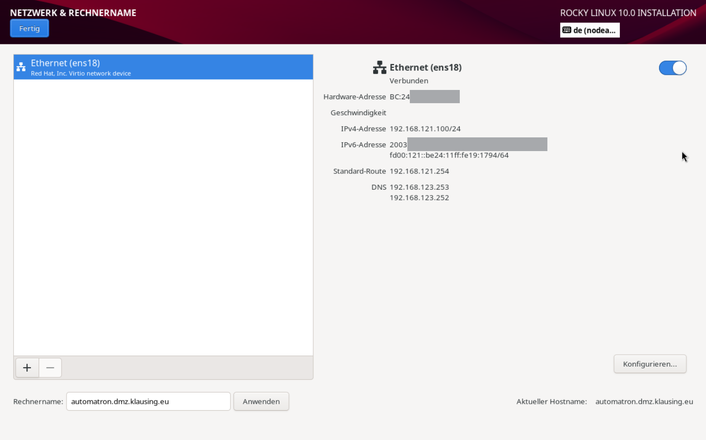 OS Install - Netzwerk