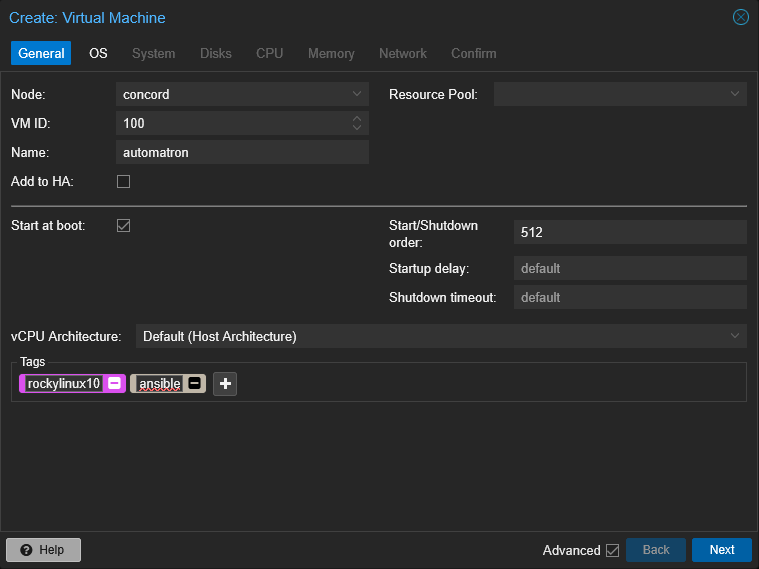 Create VM - General