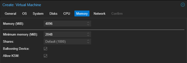 Create VM - Memory