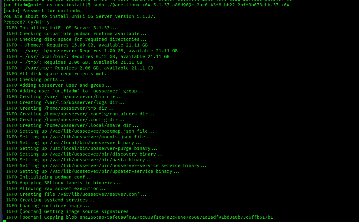Installation Console Output