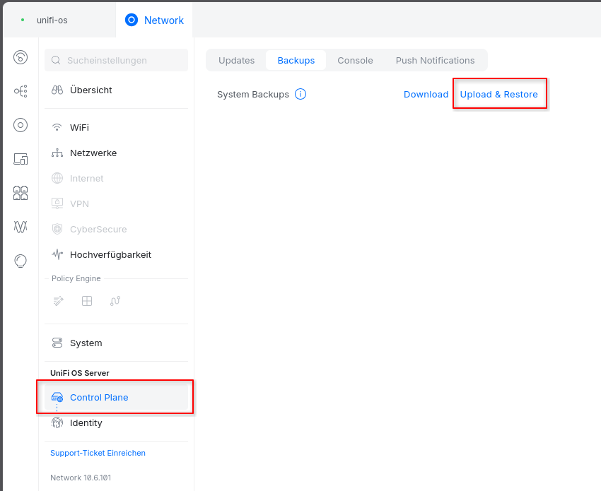 Unifi OS Backup Restore